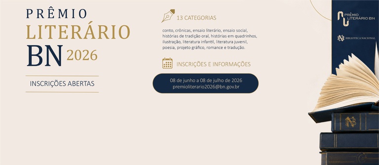 Imagem original da materia Prêmio Literário Biblioteca Nacional 2026 tem inscrições abertas até 8 de julho.
